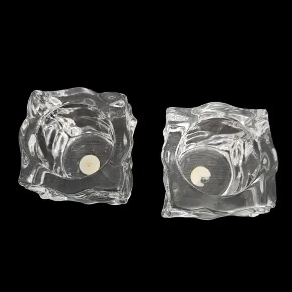 PartyLite Clear Glass Cube Votive Candle Holders Ice Block Style Pair - Picture 3 of 5